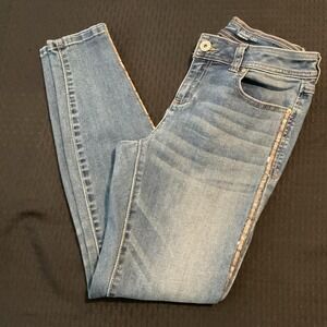 INC International Concepts Womens 4 Blue Mid Rise Skinny Bedazzled Leg Denim